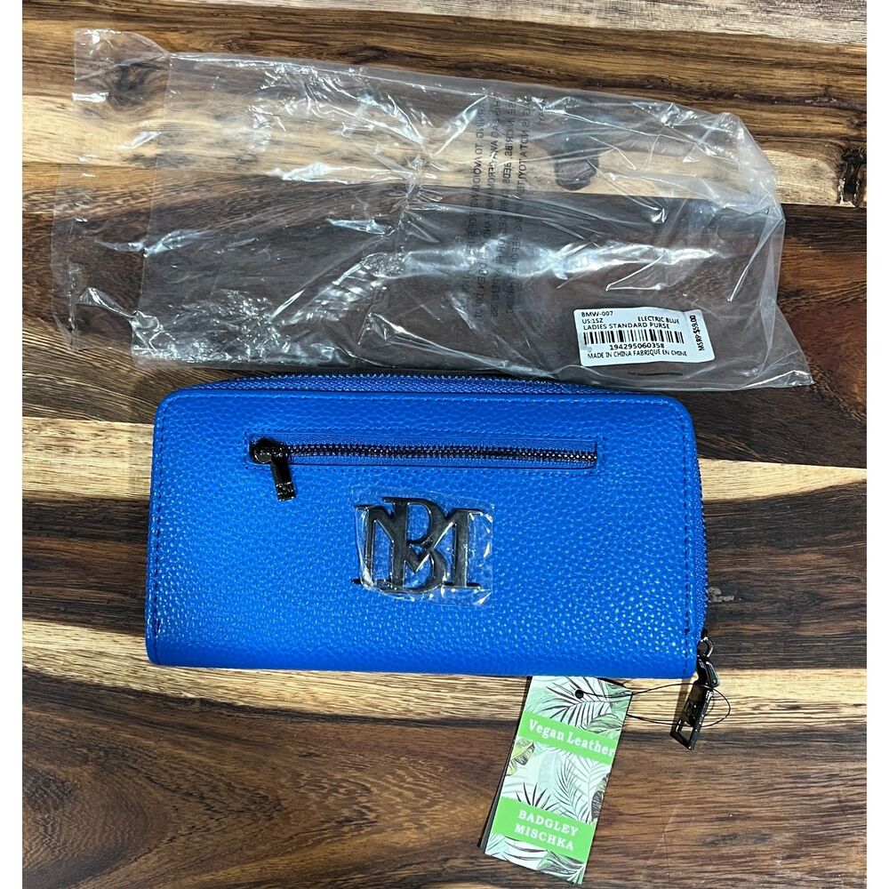 Badgley Mischka Electric Blue Vegan Leather Zip Wallet NWT MSRP $59